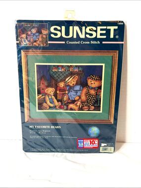 VTG 1999 Sunset Counted Cross Stitch Kit My Favorite Bears 13669 Sealed USA